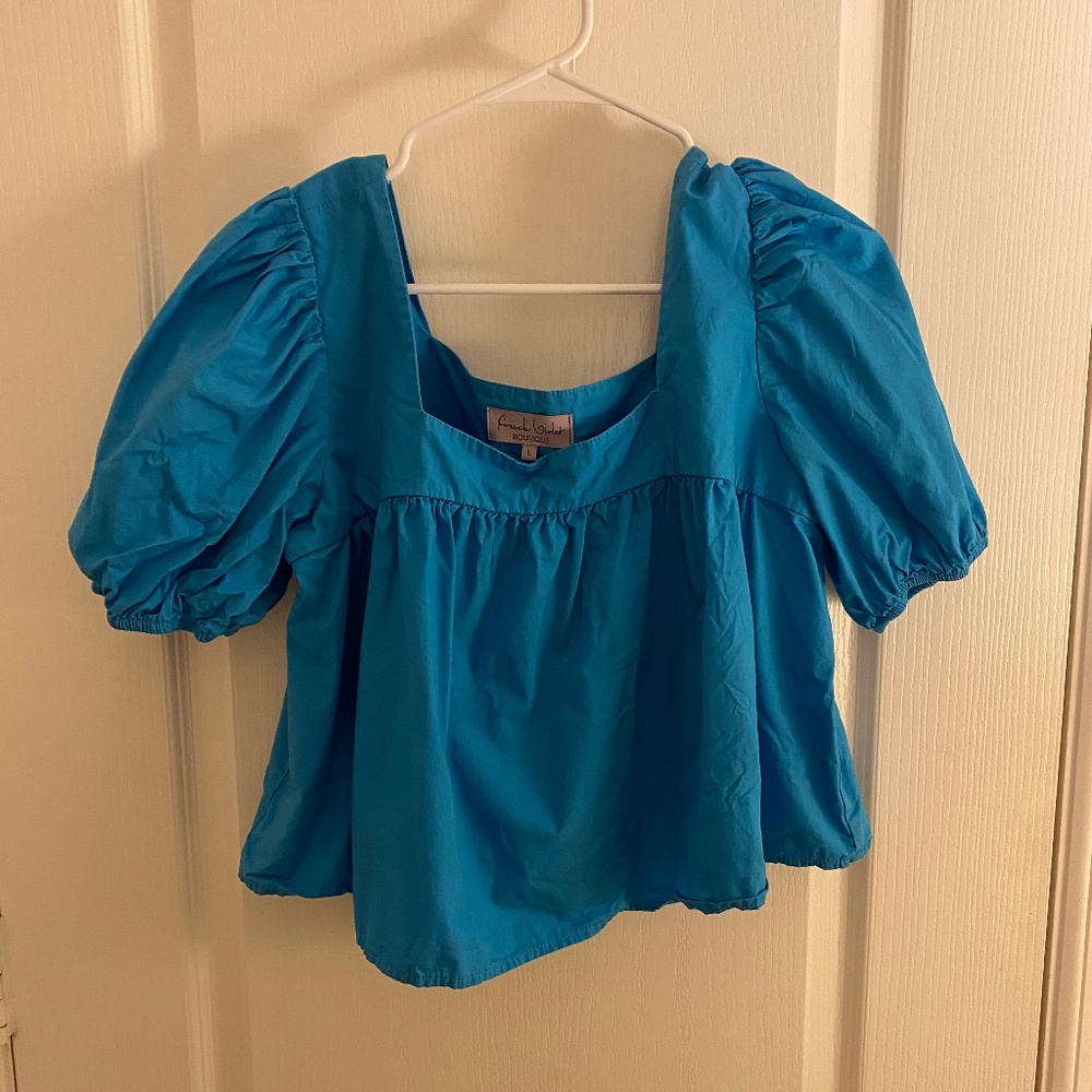 Blue Puff Sleeve Top
